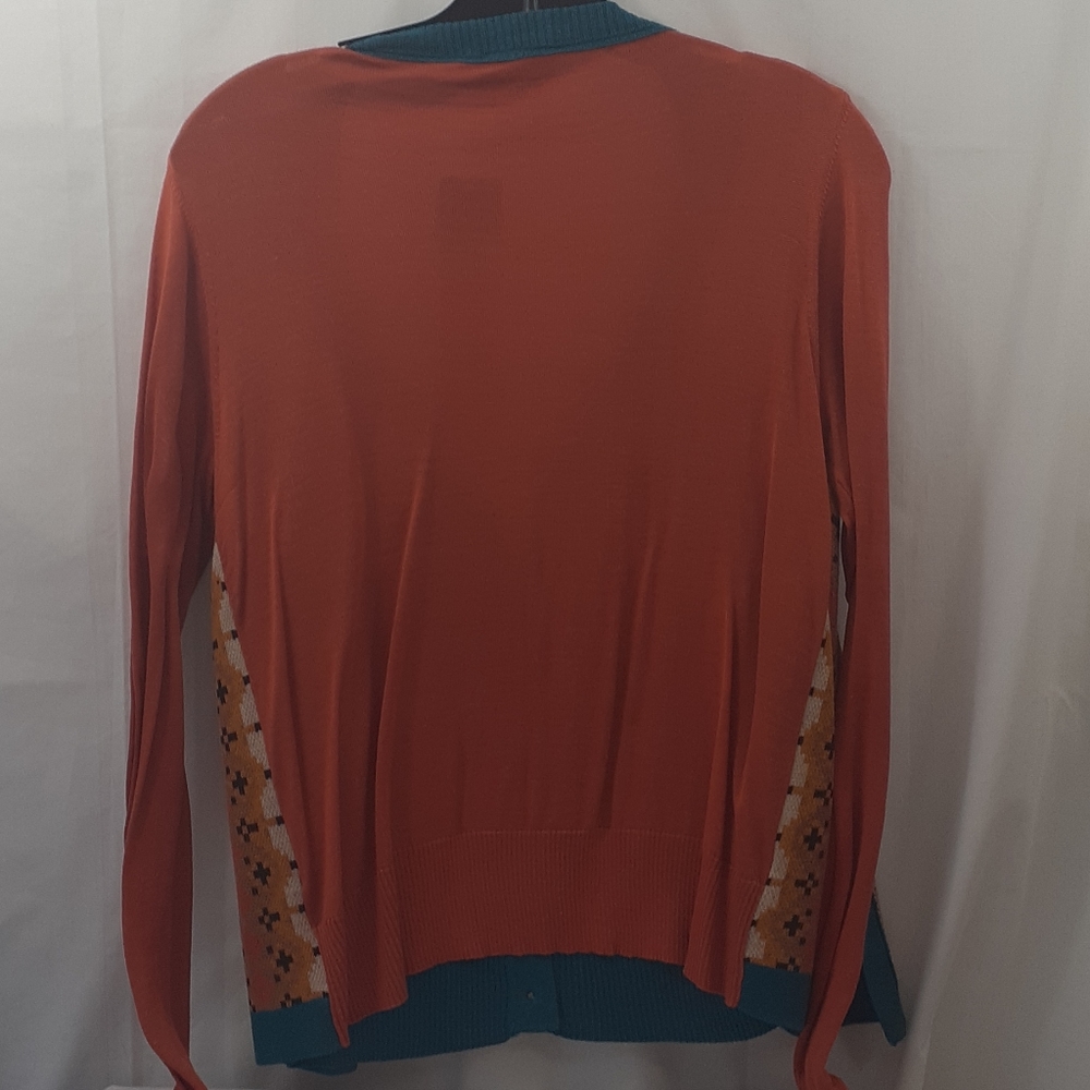 Tory Burch Orange & Teal Patterned Cardigan Sweater - Picture 9 of 9